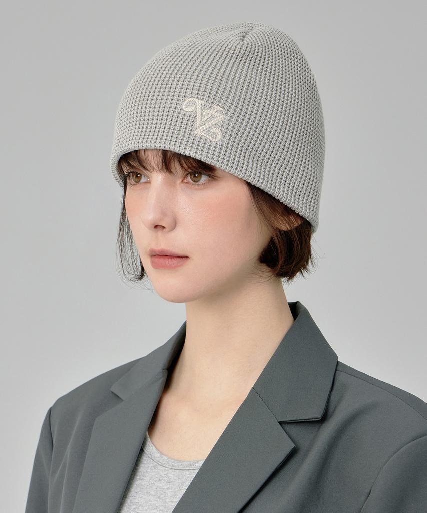 Bajal Leaf Vz Logo Waffle Beanie Grey