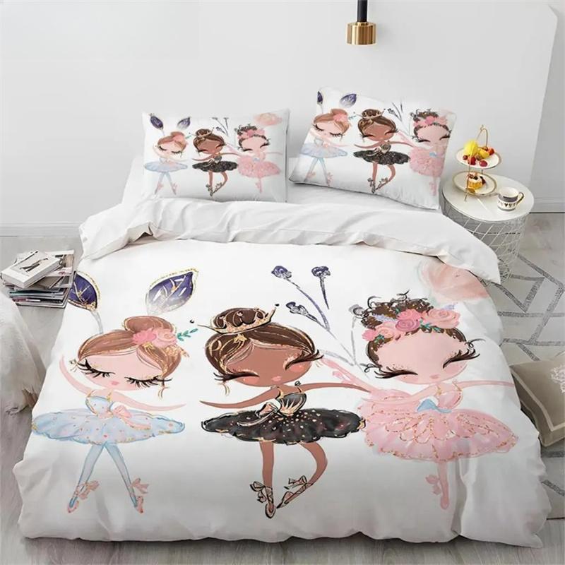 Cartoon Cute Ballet Girl Ballerina Comforter Bedding SetDuvet Cover Bed Set Quilt Cover PillowcaseQueen Size Bedding Set Kids