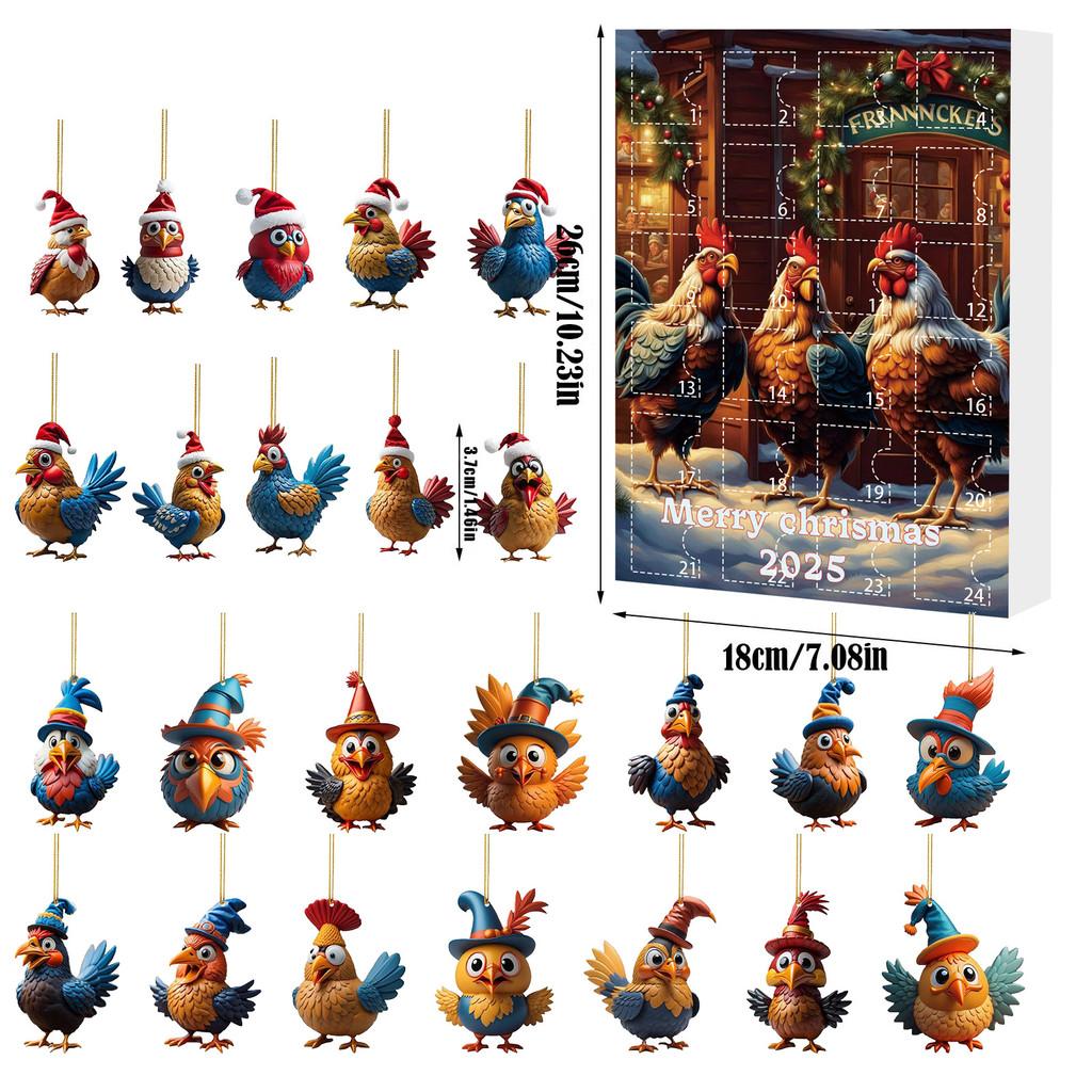 

Christmas Themed Advent Calendar With 24 Acrylic Rooster Figurines For Home And Office Decor Style D