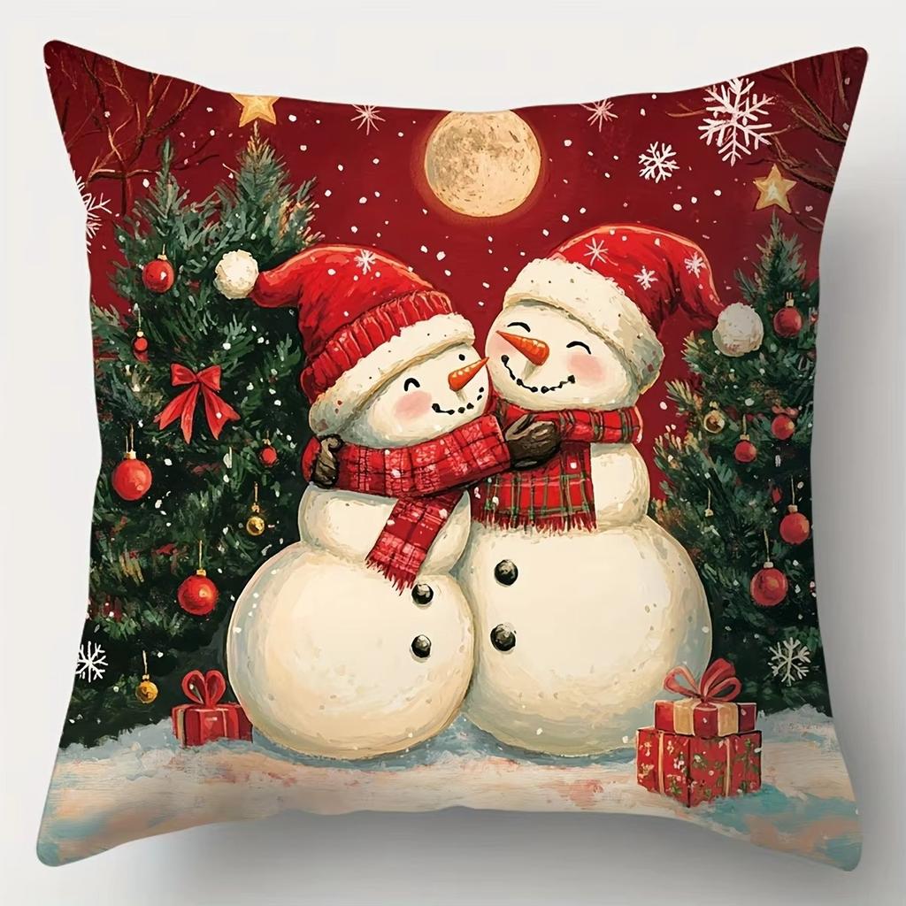 Home Decor Santa & Snowmen Christmas Pillow Covers Pattern Cushion Cover Suitable for Sofa Bedroom Car Pillow Cover