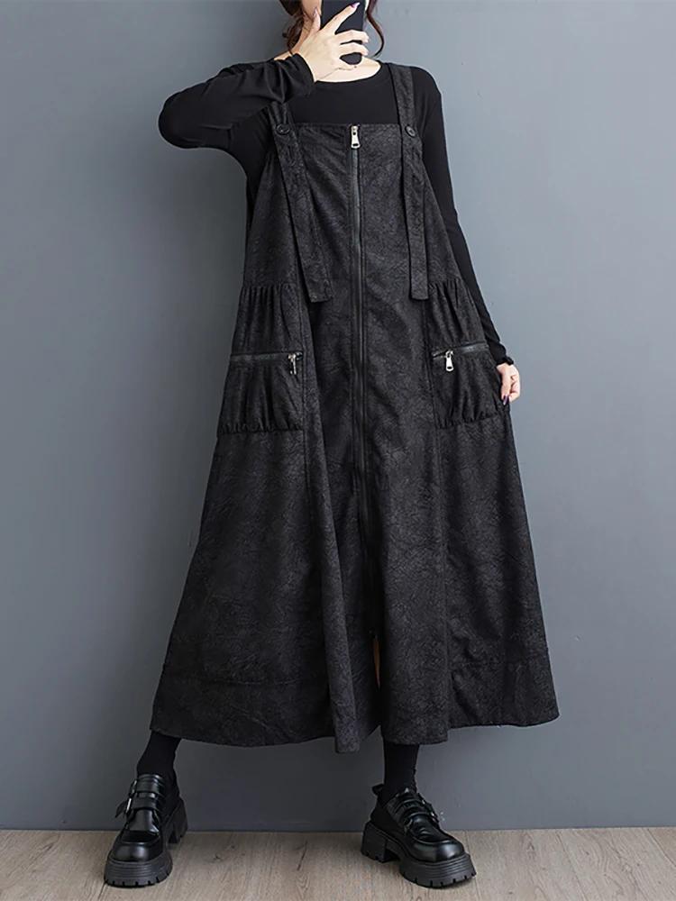 Xitao Zipper Pocket Spaghetti Strap Dresses LJ1014