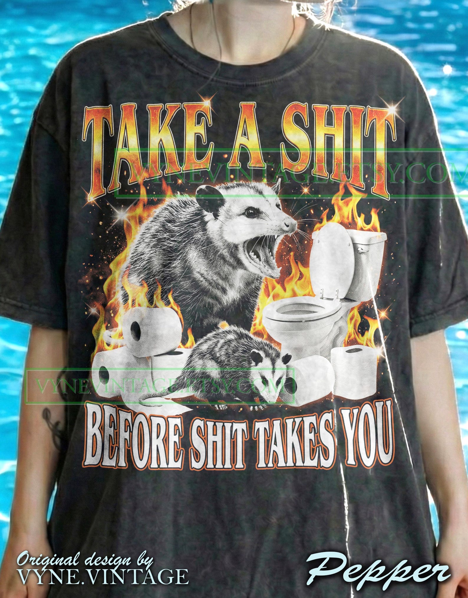 Take A Shit Raccoon Comfort Colors® Tshirt, 90S Graphic Tees, Funny Possum Retro Meme Sweater, Y2K Grunge Tanktop, Streetwear Gift 3XL