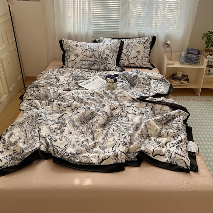 

Hepburn Lace Washed Cotton Summer Quilt Four-Piece Summer Double Single Summer Cool Quilt Machine Air Conditioner Quilt 1.2m sheet 3pcs