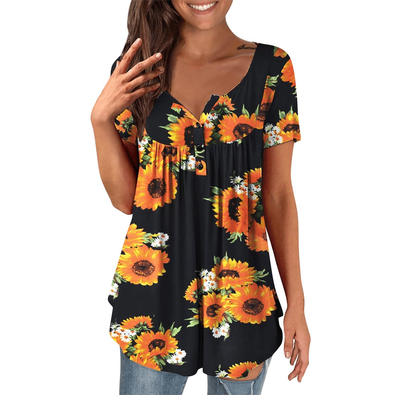 Womens Soft Tee Shirts Short Sleeve Tops For Women Button O-Neck Womens Striped Tee Shirts Short XXL жёлтый