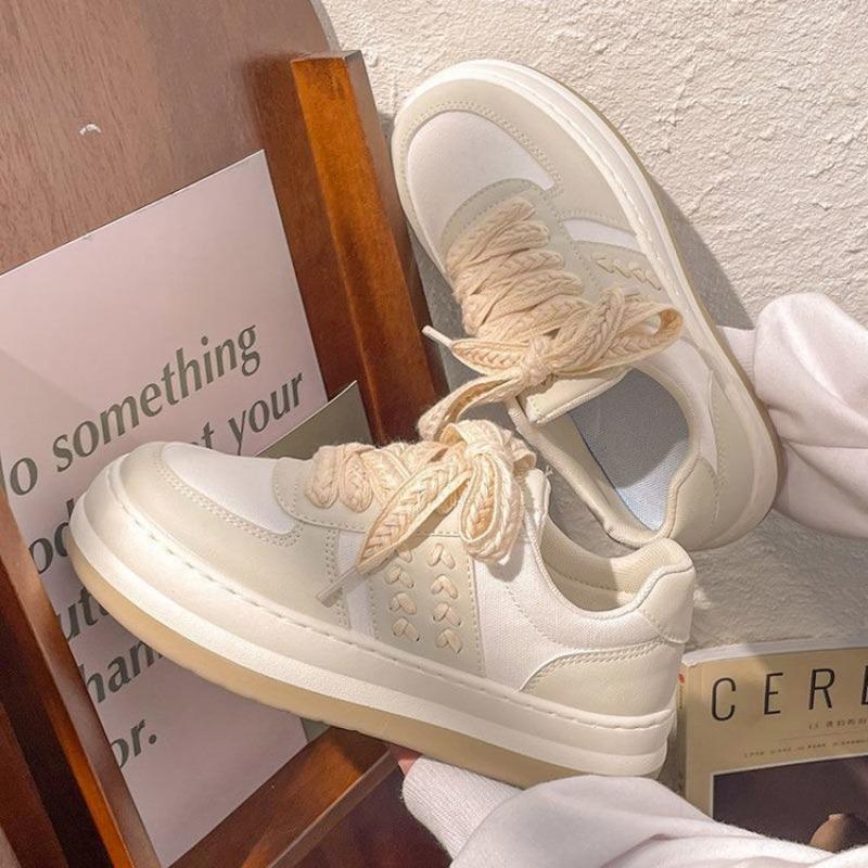 Casual little white shoes women's autumn new thick-soled simple student women's shoes contrasting color wheat ear board shoes