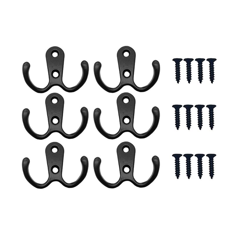 6Pcs Coat Hooks Wall-Mounted Towel Hanger For Coat Hats Clothing Home Storage Hooks Wall Double Hook Towel Hanger