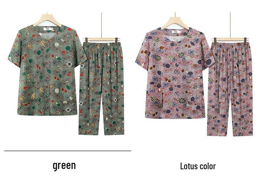 Set Pigiama Estivo Floreale con Pantaloncini e Cardigan per Donne Anziane