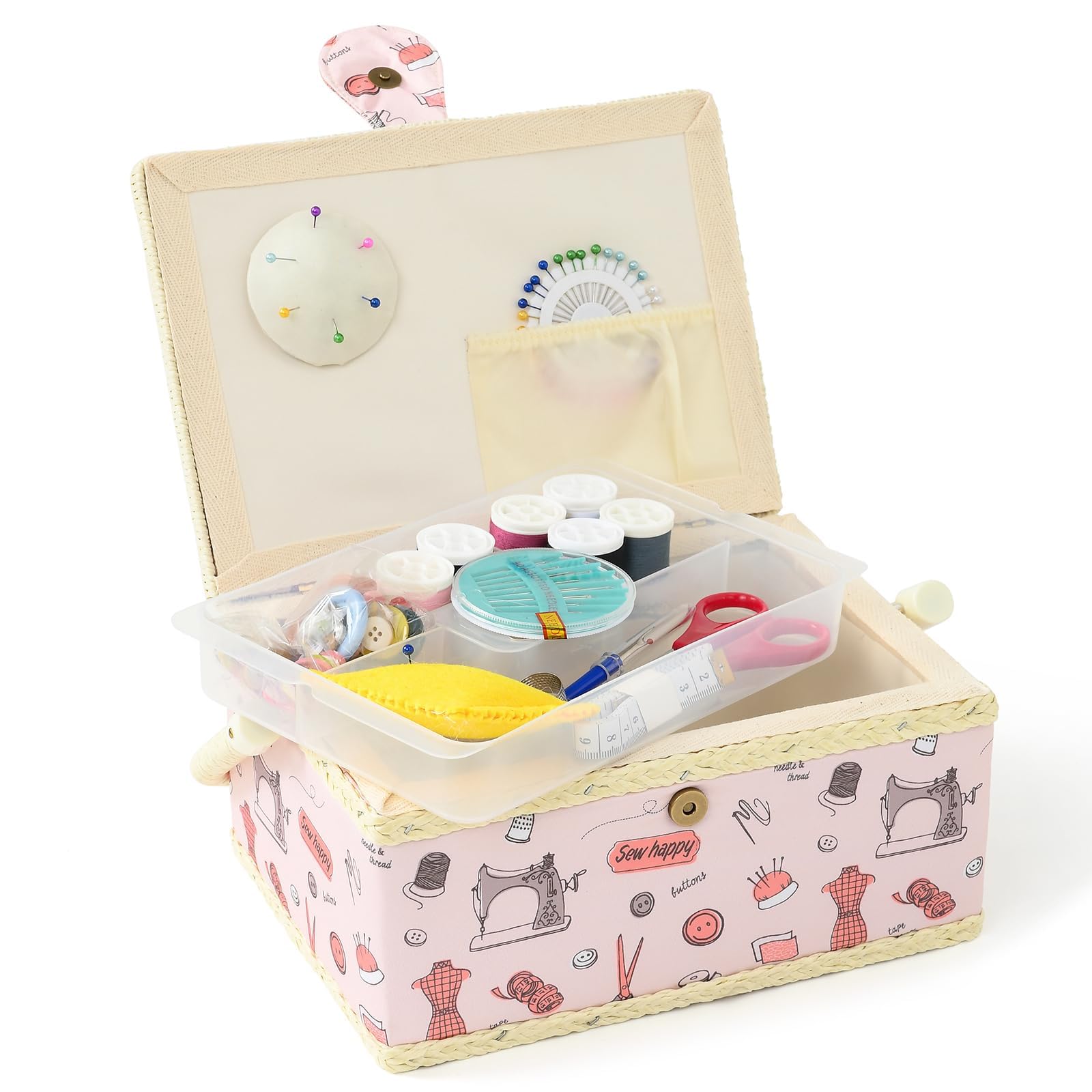 

Sewing Large Storage for Sewing D&D Box, Capacity, Double-Layer Accessories, 2417.513cm (Pink) розовый