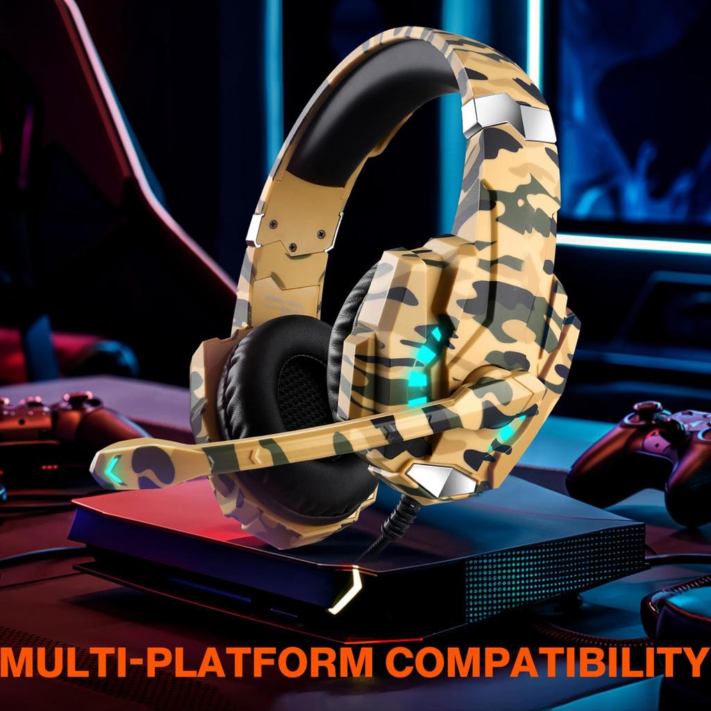 Docooler Gaming Headset with Gaming Headset with 40mm HiFi Adjustable Memory Foam Ear Cushions for and Mobile Consoles Mic, Over-Ear Drivers, 120°