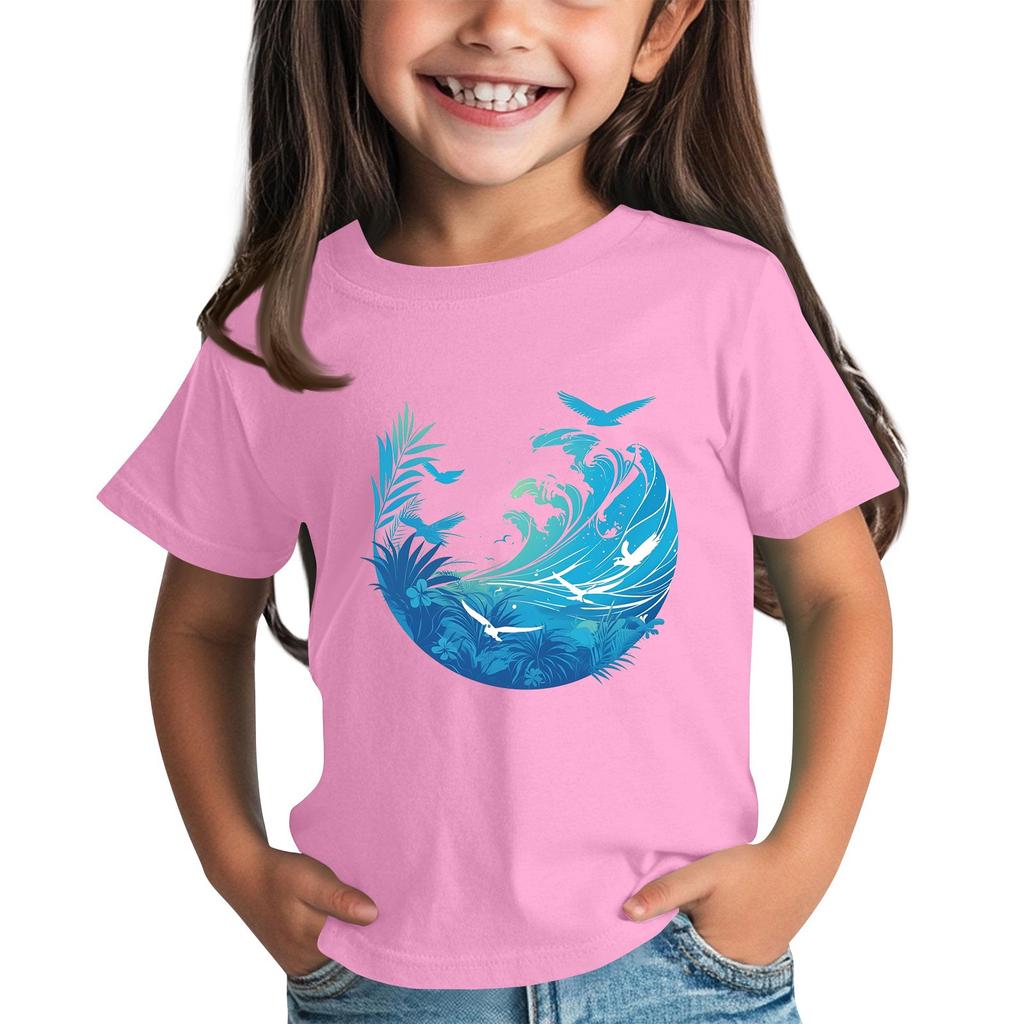 Children's Fashion Daily Printed Round Neck Short Sleeved Casual T-shirt Top