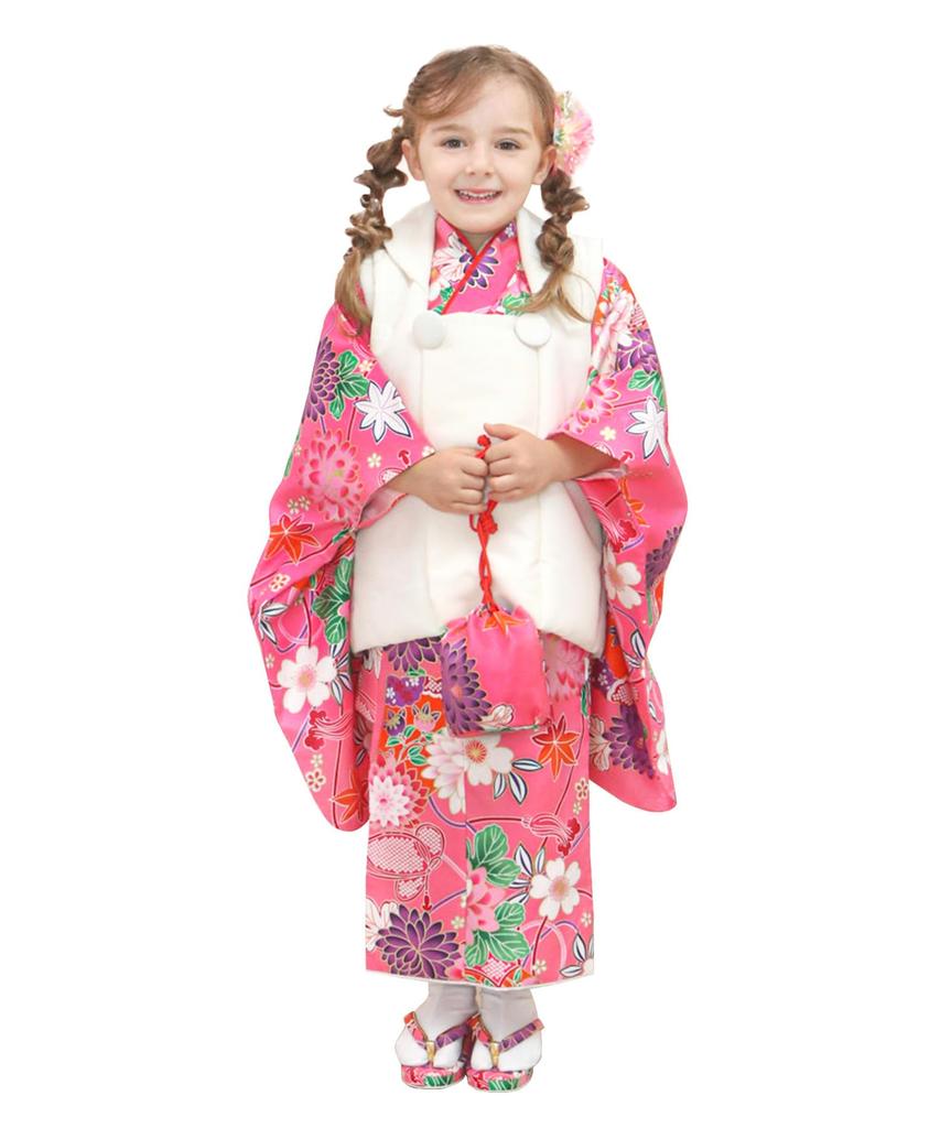 Shichigosan girls kimono plain full set 753 Yumemi peach purple [KYOETSU] [Kyoetsu] 3-year-old set, hifu, accessories, (5. flower, 90-100cm)
