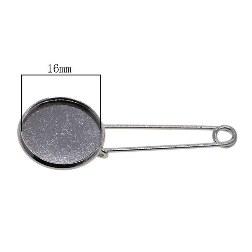 10 Pieces Blank Brooch Settings Lapel Pin Safety Hijab Pins Base 16mm Silver