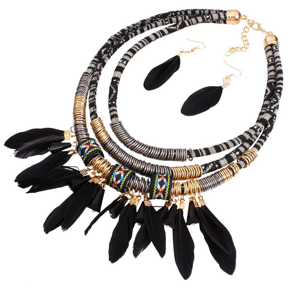 Fashion Feather Tassel Necklace Vintage Ethnic Jewelry Set Bohemian Necklace  Dating Accessories