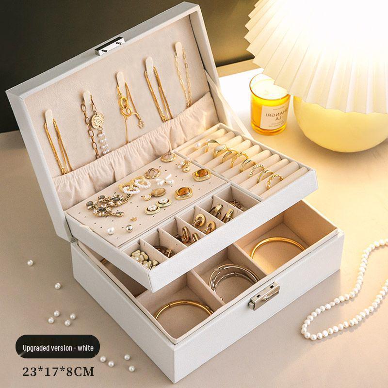 

Премиальный трехслойный органайзер для украшений с выдвижными ящиками для ожерелий, серег, аксессуаров и золота - Хранение большой вместимости