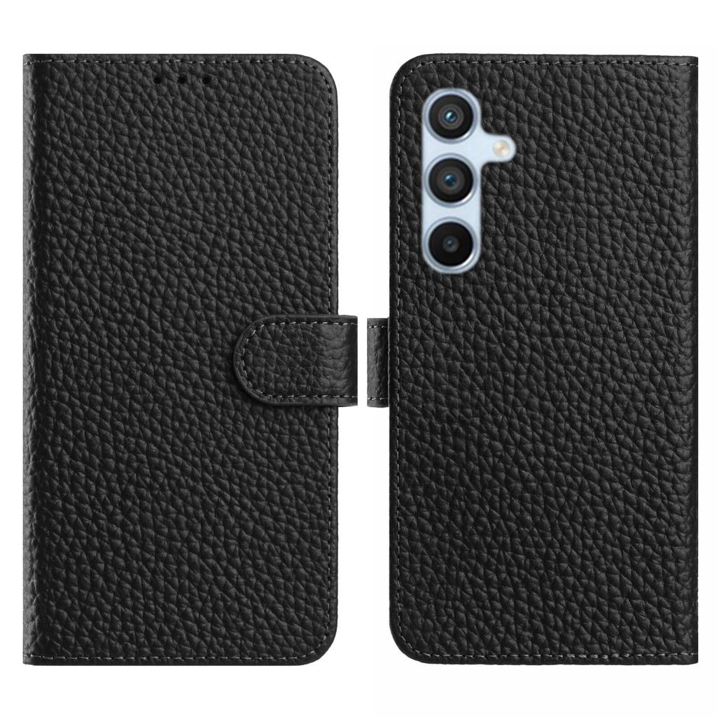 For Samsung Galaxy S25 Case Wallet Stand Litchi Texture Genuine Cow Leather Flip Phone Cover