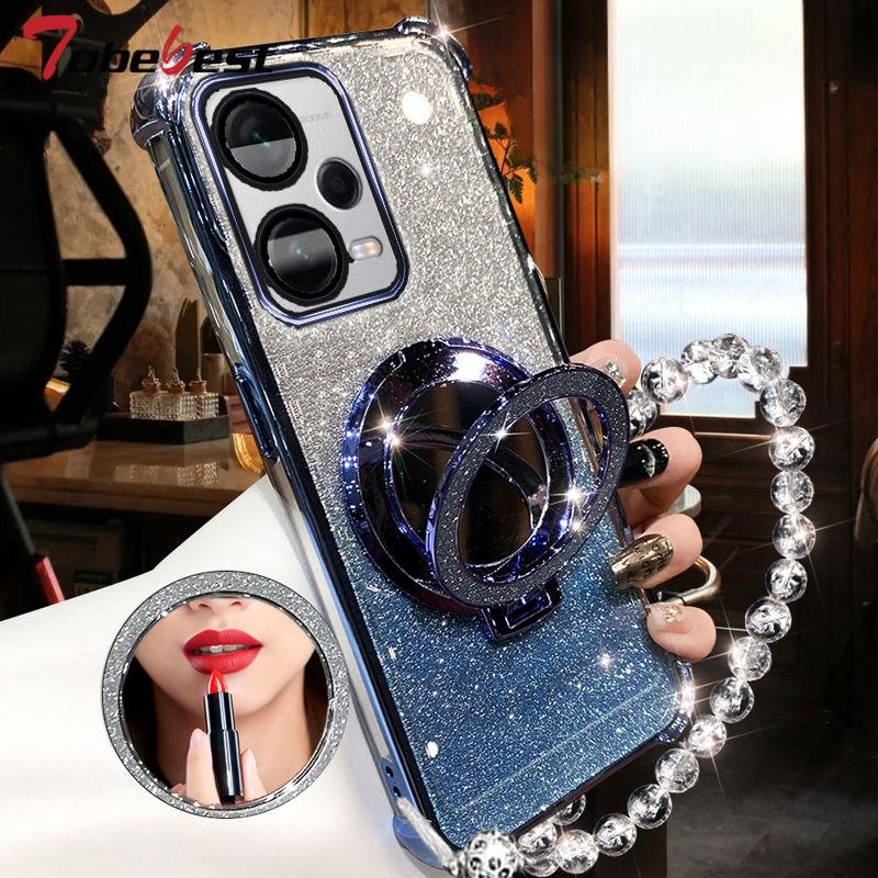Shockproof GLITTER Plating Crystal Bracelet Mirror Magsafe phone holder Case For Xiaomi Poco X5 Pro 5G Cover