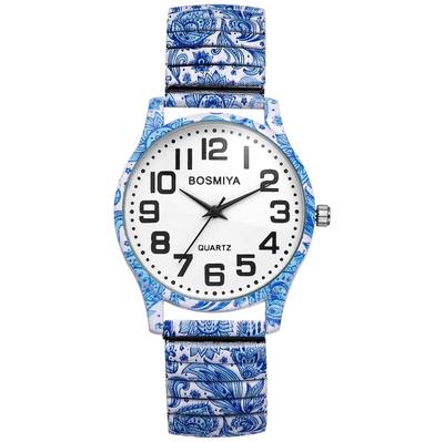 Bohemia Elastic Belt Watch Seiko Easy To Read Arabic Numerals Analog Quartz Watch Waterproof Stylish Cool Unisex Fashion Flower Print Elastic Strap