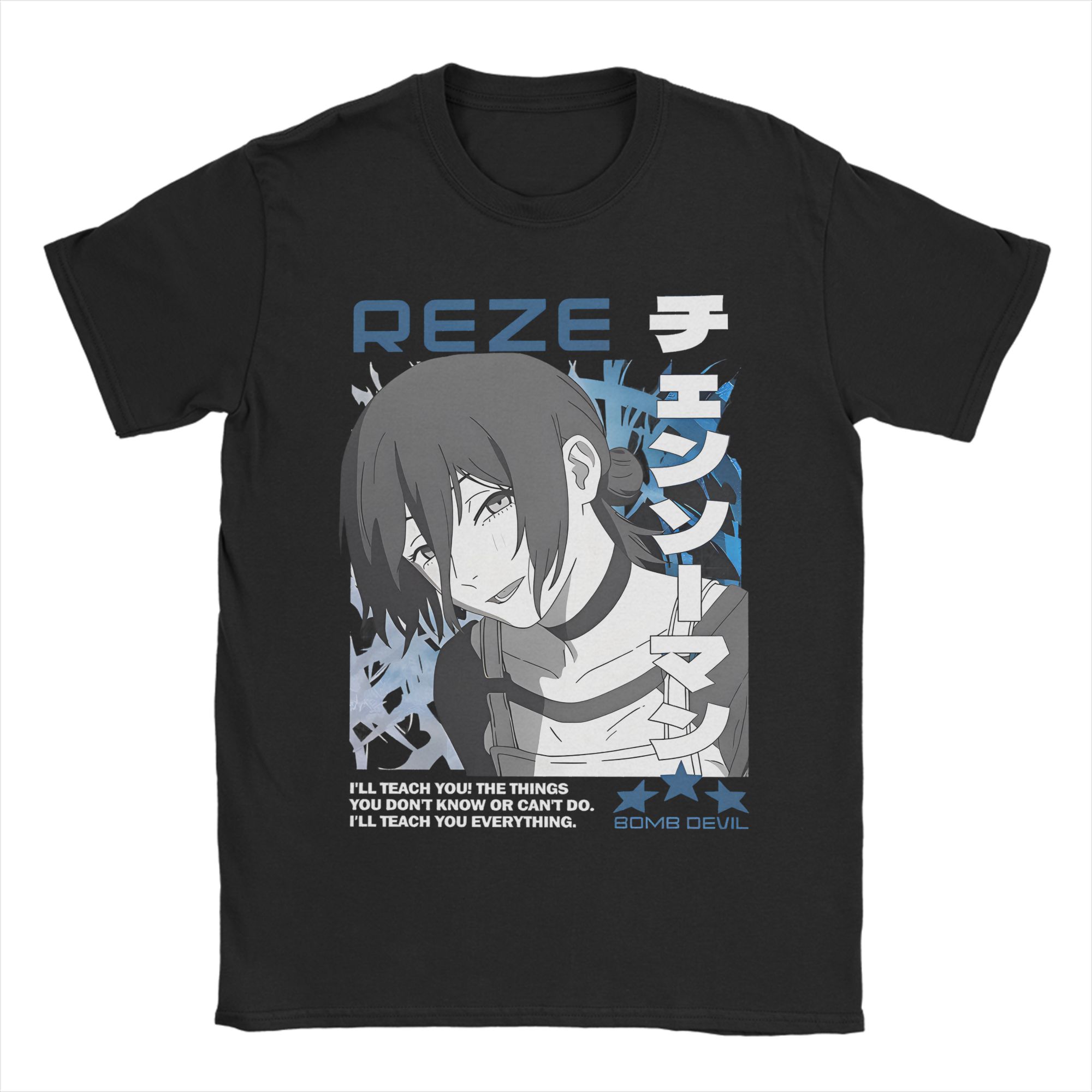 

Chainsaw Man Reze T-Shirt Men Cotton Tops Casual Anime Movie Crewneck Short Sleeve 4XL