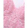 Spitzen-Schleifenband Korsett-Oberteil durchsichtiges Netz Bustier Crop-Top mit Stäbchen für Damen