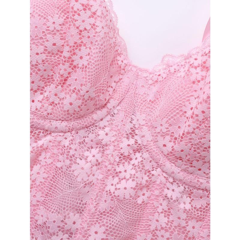 Spitzen-Schleifenband Korsett-Oberteil durchsichtiges Netz Bustier Crop-Top mit Stäbchen für Damen