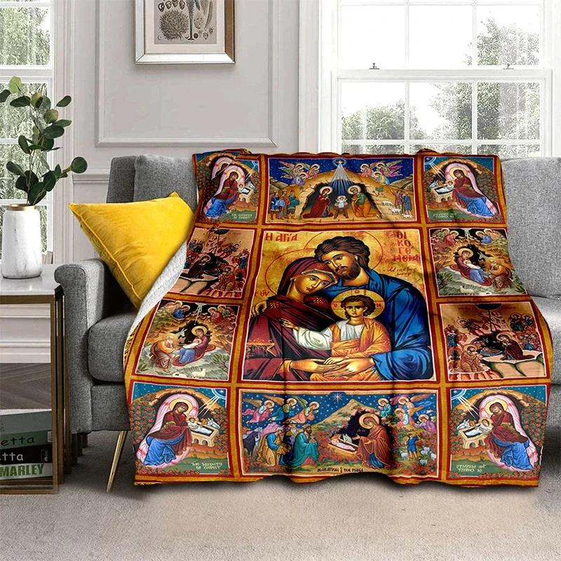 Jesus and Virgin Mary Super Soft Fleece Throw Blanket for Bedroom Couch Queen King Size 75X95CM