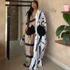 European and American Women's Clothing Summer New Fashion V-neck Bat Sleeve Printed Color Matching Pocket Strap Dress