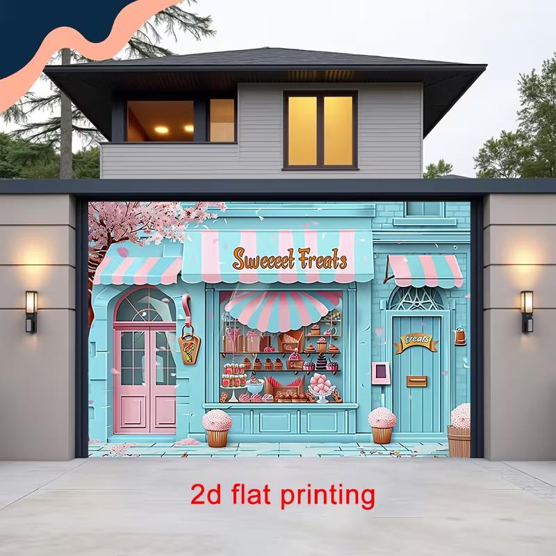 2D Aesthetic Candy Store Backdrop, Cute Pastry Shop Tapestry for Sweet Themed Party
