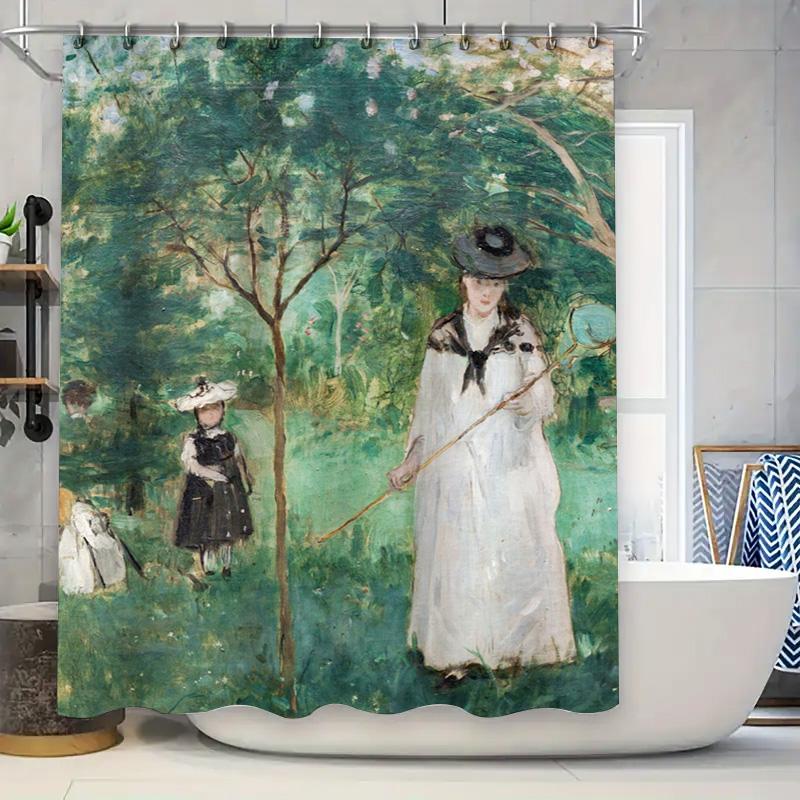 

Vintage-Style Shower Curtain Featuring A Young Girl Hugging Her Dog Perfect For Adding Charm To Any Bathroom W60H190(CM)-1 Pcs