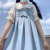 Blouses japonaises Style Lolita pour femmes, Kawaii, col Peter Pan, chemises JK pour filles, volants mignons, manches courtes bouffantes, haut blanc