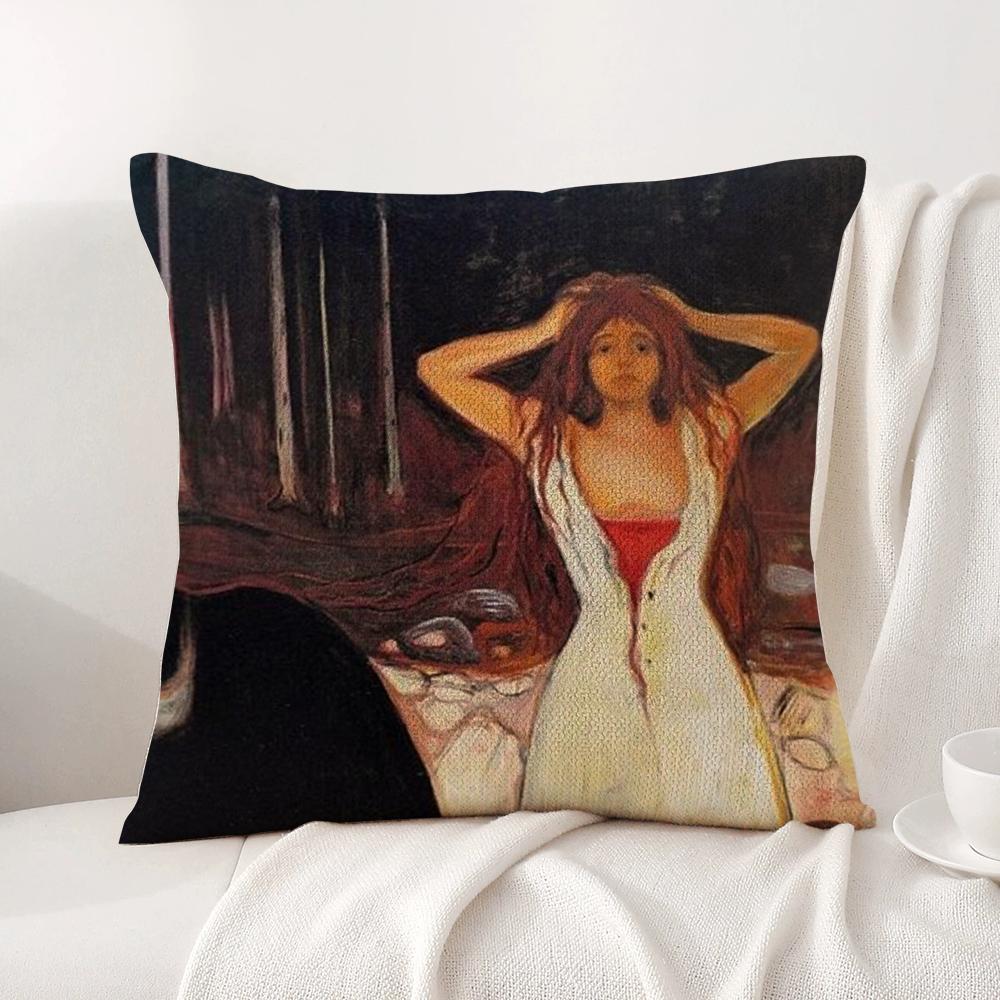 E-Edvard M-Munch Anxiety Cushion Cover Summer Coolness Linen Fabric Double-Sided Printing Pillow Case Sofa Home Decor Gift