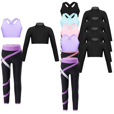 Crianças Meninas Esportes Dança Ginástica Crop Top com Leggings Atléticos Conjunto 3 Peças Ginásio Yoga Treino Roupas