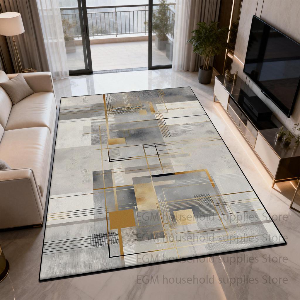 Modern Geometric Carpet Light Luxury Living Room Plush Plain Colour Rug Easy Cleaning Foldable Non-slip Study Floor Mat Bedroom