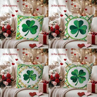 Charming Green Shamrock Pattern Decorative Pillow Cover Pattern Cushion Cover Suitable for Sofa Bedroom Car Pillow Cover
