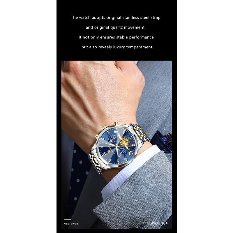 POEDAGAR Original Luxus Herrenuhr Wasserdicht Leuchtend Chronograph Armbanduhr Edelstahl Quarzuhren für Mann Reloj