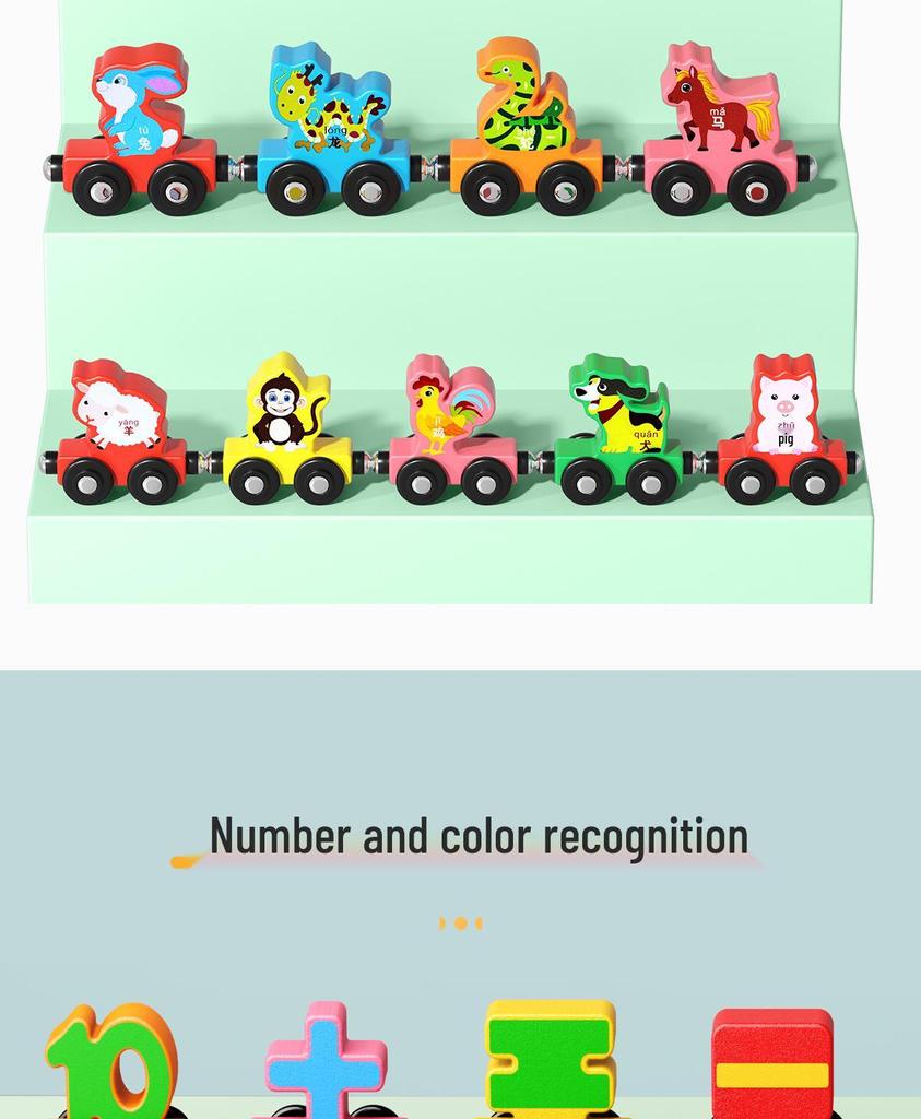 Wooden Montessori Puzzle: Magnetic Train with Numbers, Zodiac Signs, Letters & Fruits for Early Education and Brain Training