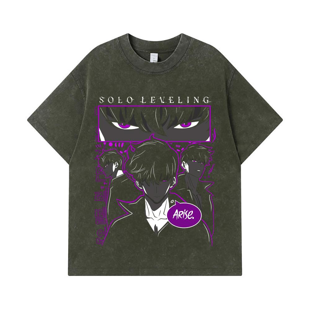 275 GSM Washed T-shirts 100% Cotton Solo Leveling V11 Print Unisex Heavy Cotton T Shirt S