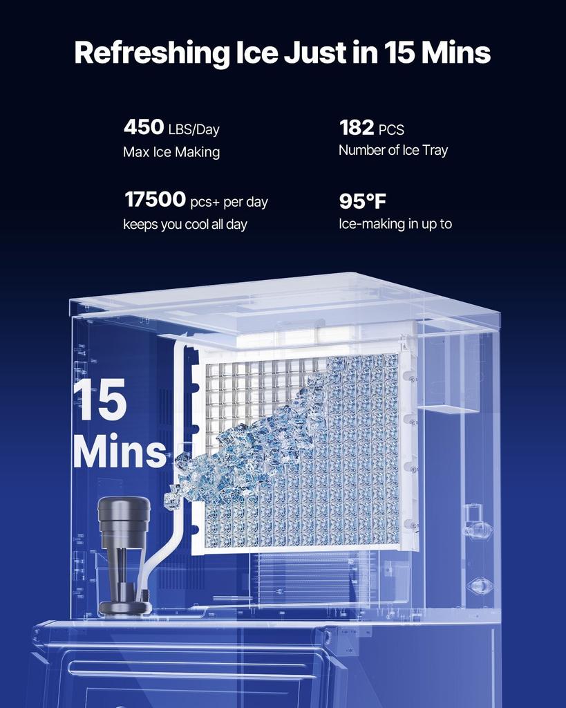 Commercial Ice Maker Machine, 204KG/24H Ice-Making Machine with 113KG Stainless Steel Storage Bin, Auto Self-Cleaning Ice Maker with Touchscreen for