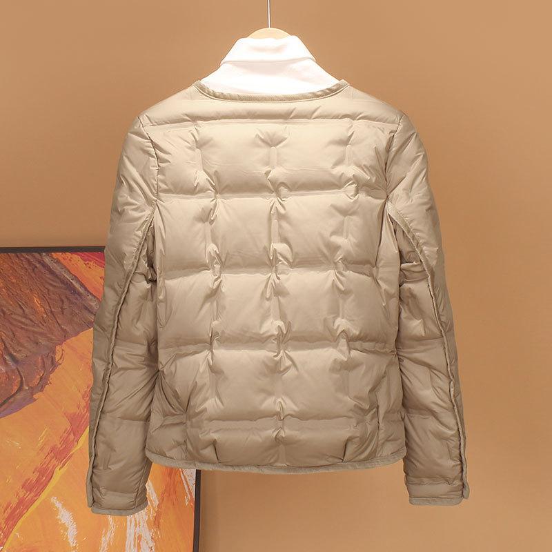 Autumn and Winter Glue-pressed Light Down Jacket Women's Liner Round Neck Wear Collarless Light Long Sleeves Short Inside