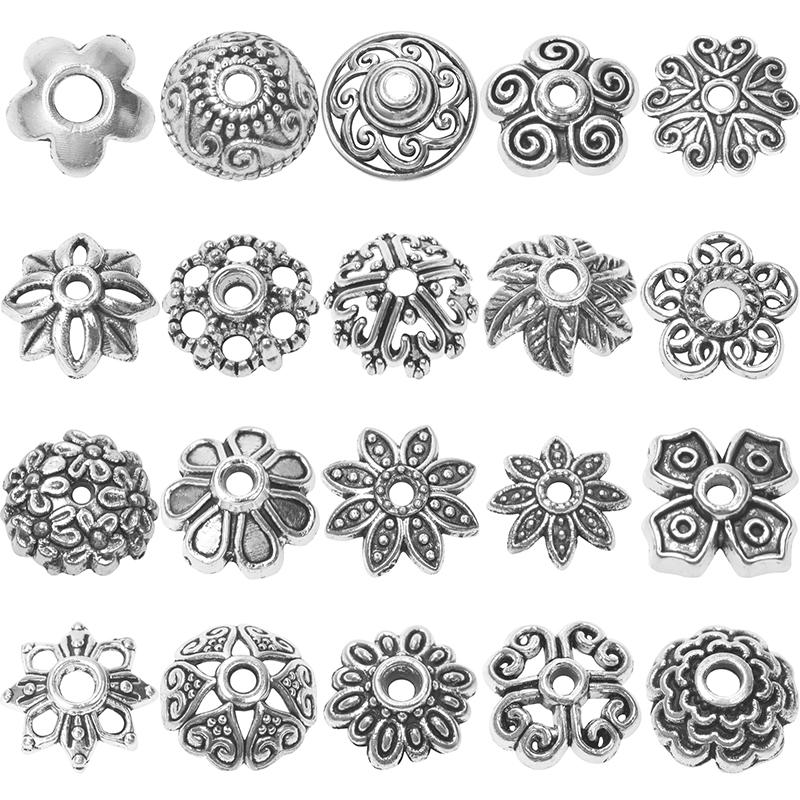 Bouchons de perles en alliage fleurs mélangées pour la fabrication de bijoux Charms Composants pour bijoux DIY Couleur argentée Accessoires vintage faits main