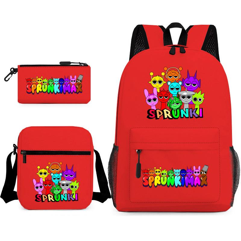 New Rhythm Box Student School Bag Three-piece Set, Casual Backpack Crossbody Bag Pencil Bag