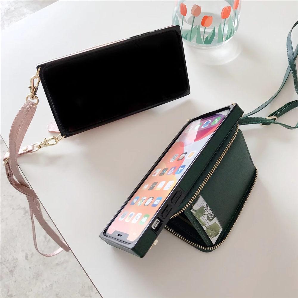 Zipper Wallet Purse Crossbody Leather Case For iPhone 16 15 14 Plus 13 12 11 Pro Max X XS XR 7 8 Plus Long Lanyard Cover