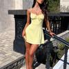 Spring New Pure Desire Wind Splicing Hollow Suspender Dress Women's Summer Slim and Thin High Waist A Word Short Skirt