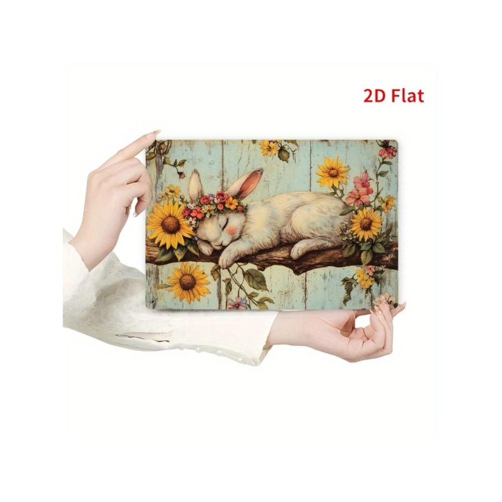 Tin Sign Retro Easter Rabbit Floral Wall Art Home Holiday Decor Metal Poster