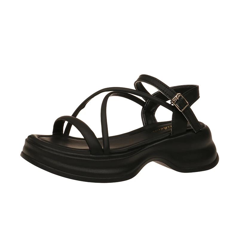 Women's Concise Sandals Platform Sole One-line Buckle Narrow Band Shoes Women Dress Roman Sponge Cake Base Zapatillas De Mujer