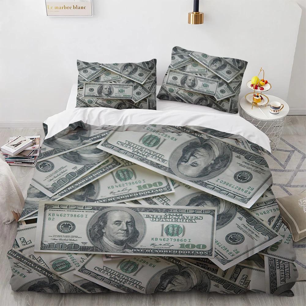 Geld Bettbezug Set Goldmünzen Druck Bettwäsche Set Weich Bequem Doppel Queen King Size Bettdeckenbezug für Teenager Erwachsene