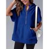 Women's Hooded Short Sleeve Half Zip Oversized Casual Sweatshirt With Pockets