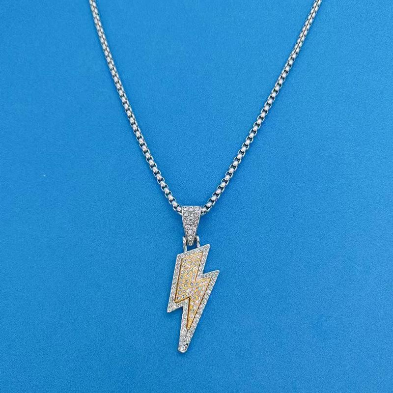 Lightning Bolt Pendant Necklace Dual-Tone Chain Hip Hop  Gold/Silver Trendy Party Accessory Gift for Men Women Daily Wear