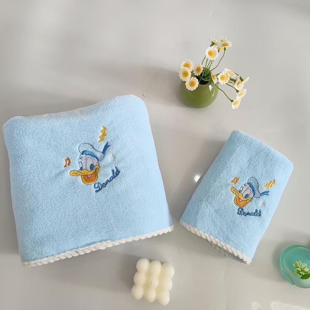 Coral Fleece Cartoon Minnie Mickey Embroidery Soft Water Absorption Without Hair Loss Towel Set Face Wash Home Bath
