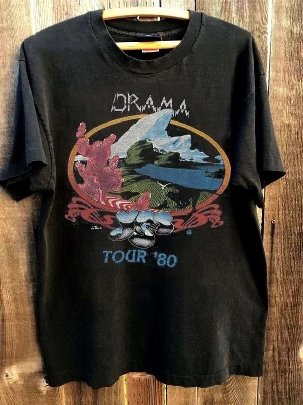 80s Yes Band Tour Shirt Reprint Black Short Sleeve Unisex T shirt Men Women Unisex T-Shirt L