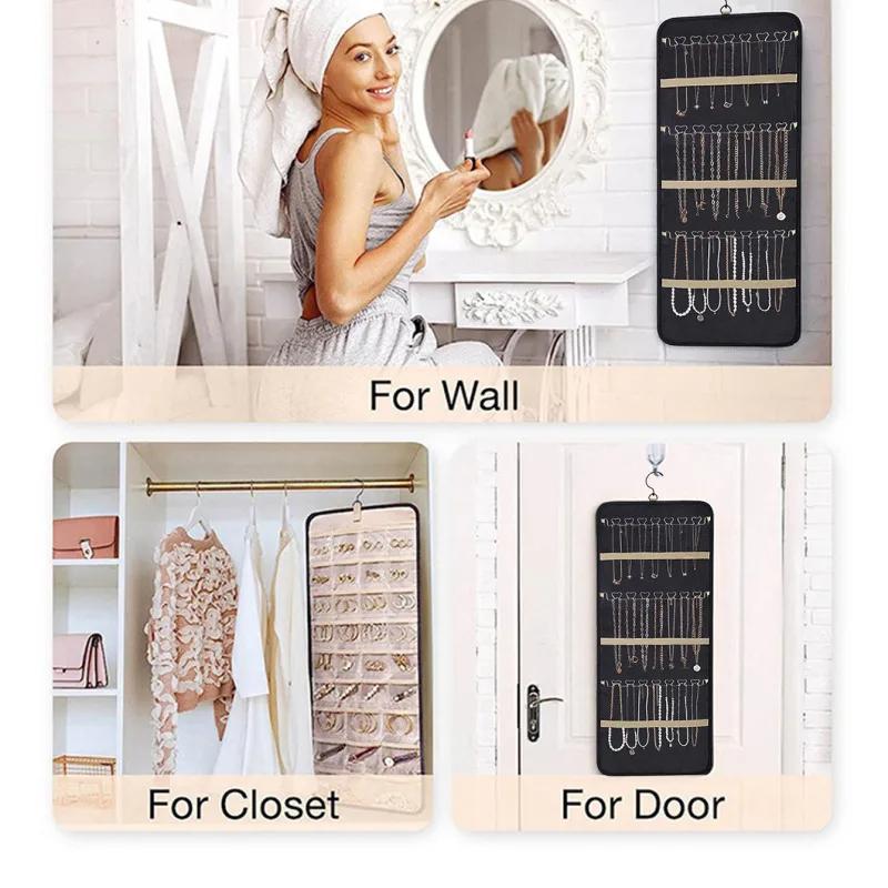 Hanging Jewelry Storage Bag Double-sided Foldable with Hook Anti-oxidation Suitable for Earrings Necklaces and Rings Accessories
